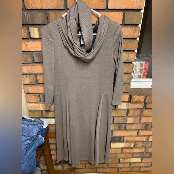 bethany Dresses & Skirts - Bethany Fit and Flare Taupe Long Sleeve Scarf Dress